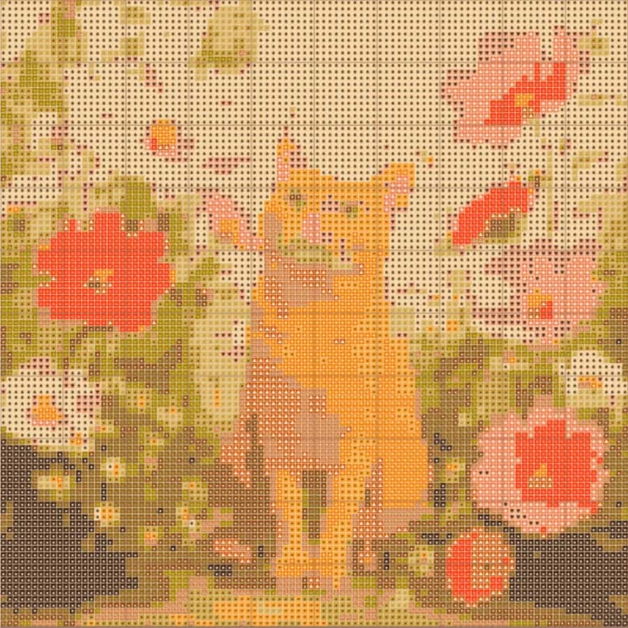 Garden cat converted to a 14-color cross-stitch chart in Stitch Craft Master
